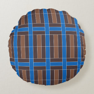 Cojín Redondo Modern Blue and Brown Geometric Plaid Pattern |