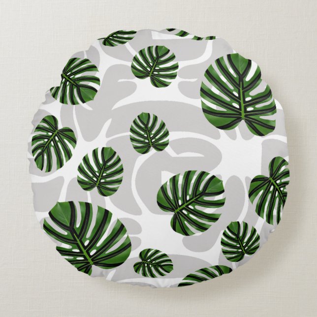 Cojín Redondo Modern Boho Botanical Leaves Pattern (Anverso)