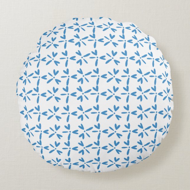 Cojín Redondo Modern Bright Blue Floral Pattern Round Pillow (Anverso)