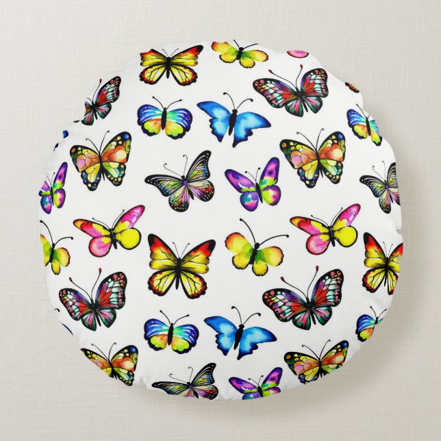 Cojín Redondo Modern Butterfly Pattern Round Pillow  (Anverso)