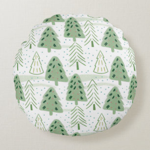 Cojín Redondo Modern Christmas Forest Olive green pattern