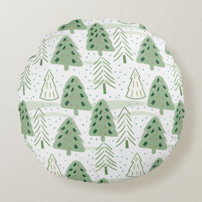 Cojín Redondo Modern Christmas Forest Olive green pattern (Anverso)