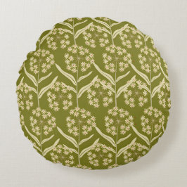 Cojín Redondo Modern Floral Pattern: White Umbel Flowers