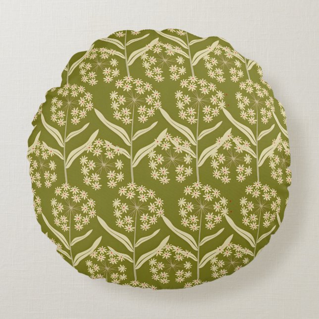 Cojín Redondo Modern Floral Pattern: White Umbel Flowers (Anverso)