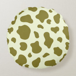 Cojín Redondo Modern Olive Green Cow Print