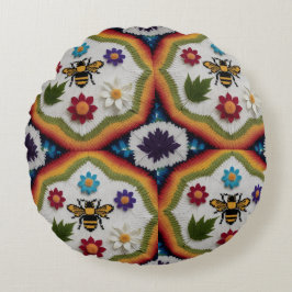 Cojín Redondo Modern Rainbow Fair Isle Knit Pattern Throw Pillow