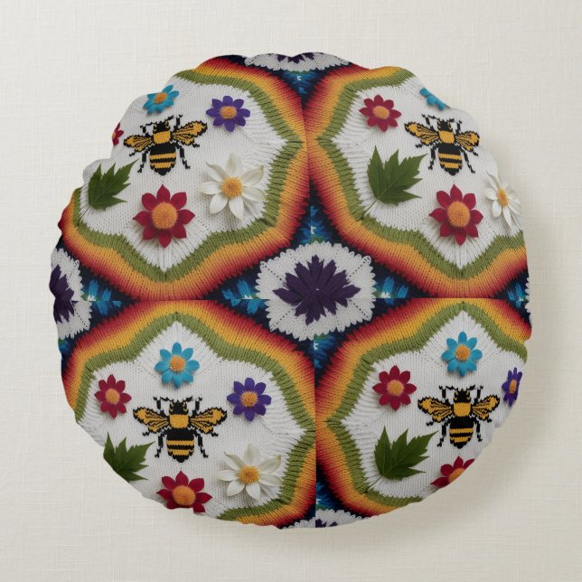 Cojín Redondo Modern Rainbow Fair Isle Knit Pattern Throw Pillow (Anverso)