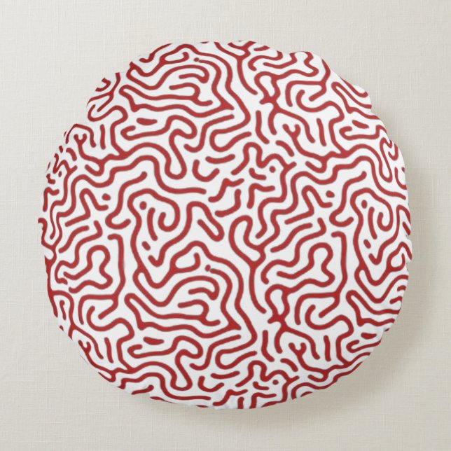 Cojín Redondo Modern Red Reaction Diffusion Organic Abstract Pat (Anverso)