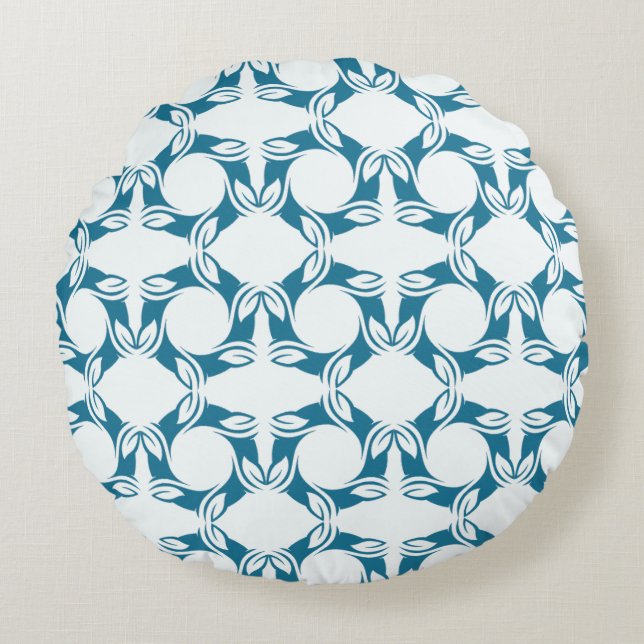 Cojín Redondo Modern Teal Leaves Pattern Design Round Pillow (Anverso)