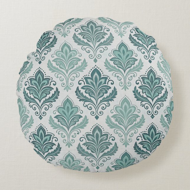 Cojín Redondo Modern Teal Nordic Damask (Anverso)