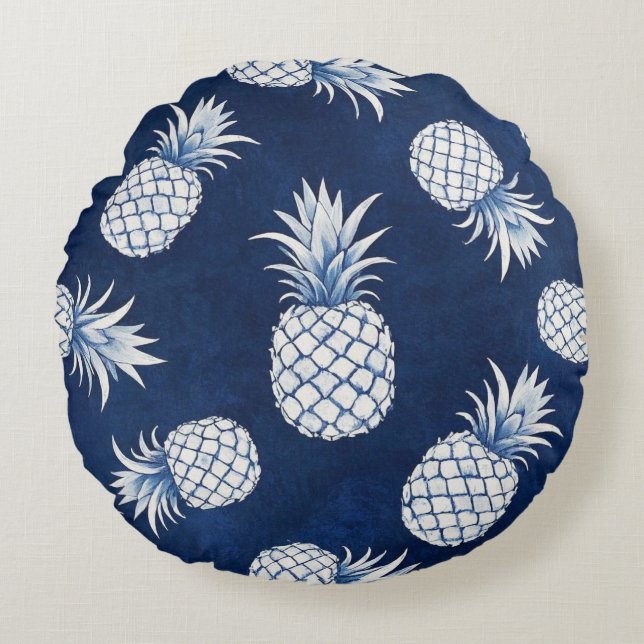 Cojín Redondo Modern Tropical Pineapple Watercolor (Anverso)