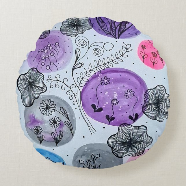 Cojín Redondo Modern Whimsical Botanical Round Throw Pillow (Anverso)