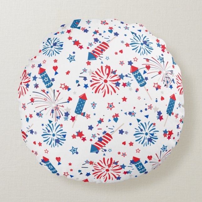 Cojín Redondo Moderno 4 de julio Patrón 03 (Anverso)