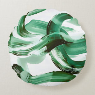 Cojín Redondo Moderno abstracto de pinceladas verdes minimalista