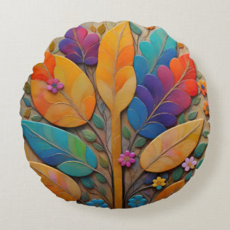 Cojín Redondo Moderno papel 3D Floral