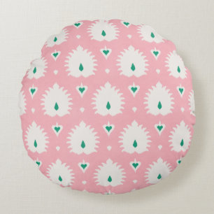 Cojín Redondo Moderno patrón ikat chic pastel rosa verde
