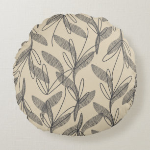Cojín Redondo Moderno Retro Botánico Gris Beige de la Mitad del