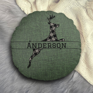 Cojín Redondo Moderno Rústico Negro Y Blanco Tapado Deer