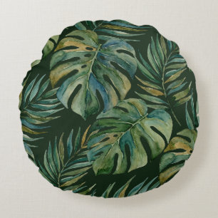 Cojín Redondo Moku Island Acuarela Hawaiana Monstera - Verde