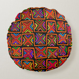 Cojín Redondo Mola tribal Kuna - Verificación Roja