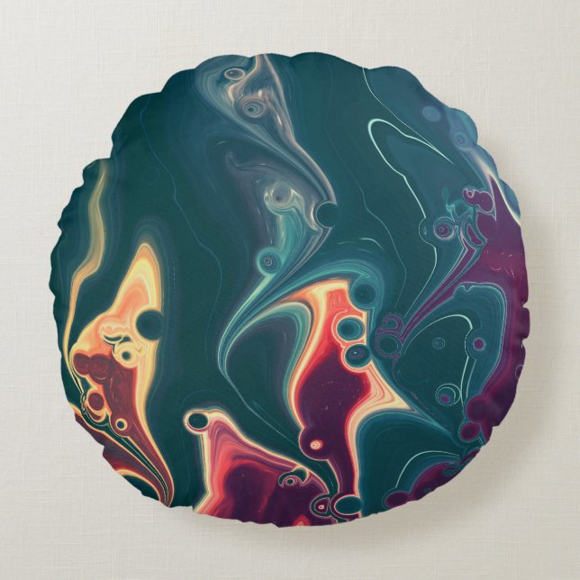 Cojín Redondo Molten Waves in Midnight Motion (Anverso)