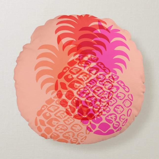 Cojín Redondo Momona Pineapple Hawaiana Tropical Reversible (Anverso)