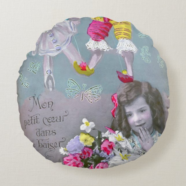 Cojín Redondo Mon petite coeur dans ce baiser 2 (Anverso)