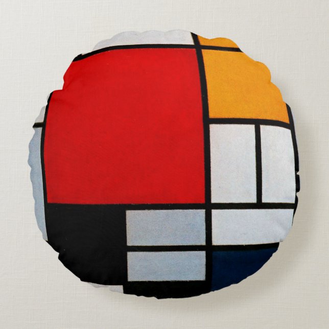 Cojín Redondo Mondrian - Composición con gran plano rojo (Anverso)