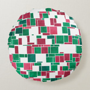 Cojín Redondo Mondrian Navidades rojos y verdes audaces modernos