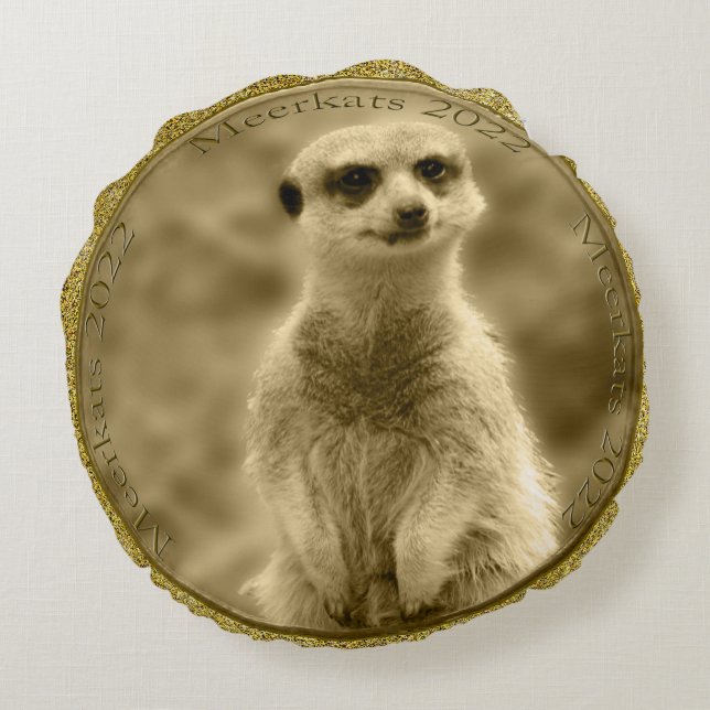 Cojín Redondo Moneda Golden Meerkat 2022, cuchicheón redondo (Reverso)