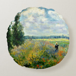 Cojín Redondo Monet - Campo de amapolas, Argenteuil