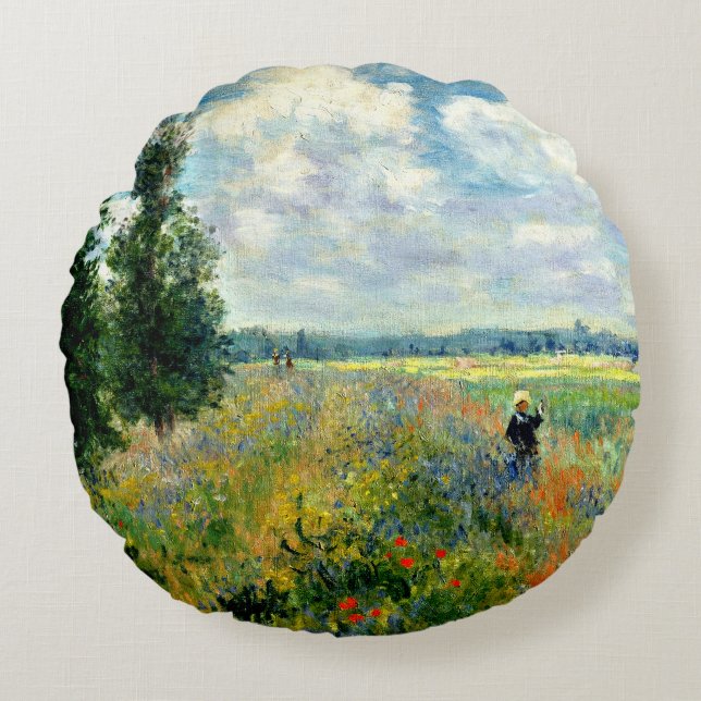 Cojín Redondo Monet - Campo de amapolas, Argenteuil (Anverso)