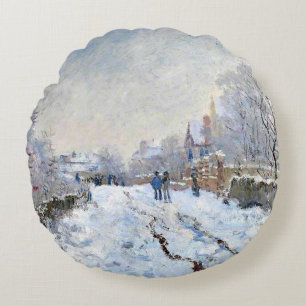 Cojín Redondo Monet - Escena de nieve en Argenteuil