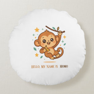Cojín Redondo Mono de rebote de plátano personalizado lindo anim