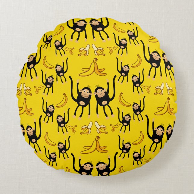 Cojín Redondo Mono Lindo y Estampado de Plátano (Anverso)