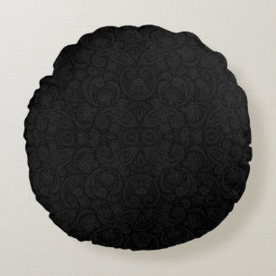 Cojín Redondo Mono patrón de paisley negro lindo