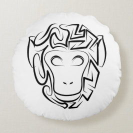 Cojín Redondo Mono tribal blanco y negro