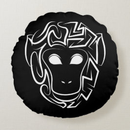 Cojín Redondo Mono tribal blanco y negro