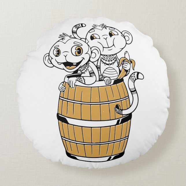 Cojín Redondo Mono tribal personalizado (Anverso)