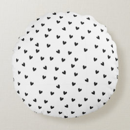 Cojín Redondo Monochrome Black and White Heart Pattern