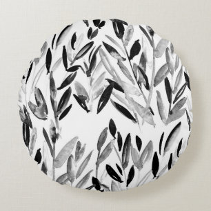 Cojín Redondo Monocromo elegante: Patrón de hojas naturales