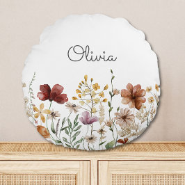 Cojín Redondo Monograma acuarela Bonito de flor silvestre Floral
