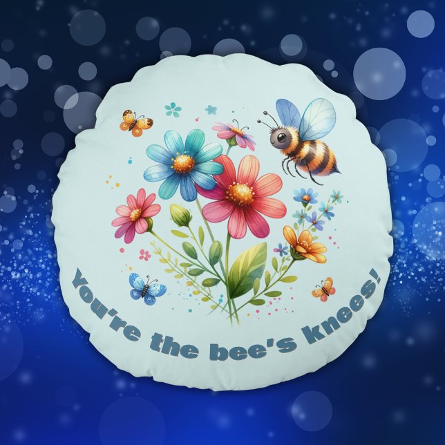 Cojín Redondo Monograma acuarela Las rodillas de la abeja azul (Subido por el creador)