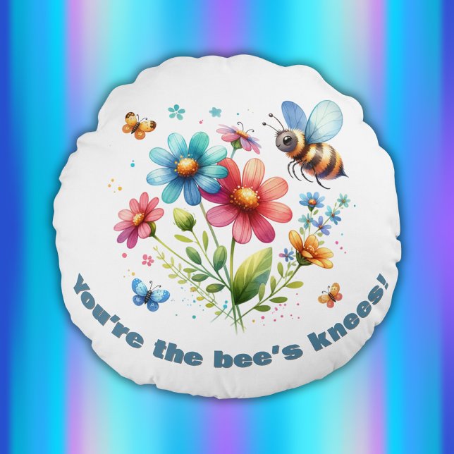 Cojín Redondo Monograma acuarela Las rodillas de la abeja son bl (Subido por el creador)