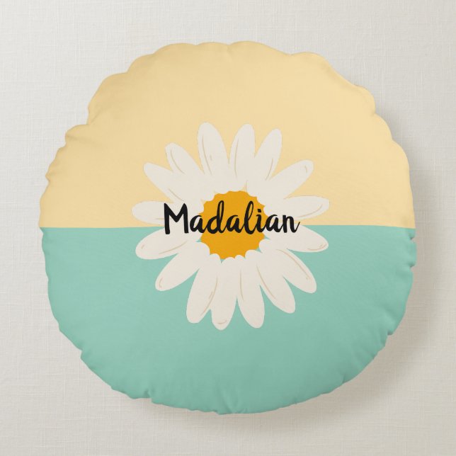 Cojín Redondo Monograma Agradable dos tonos Azul beige floral (Anverso)