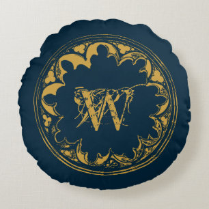 Cojín Redondo Monograma con molestias de cosecha rugiana azul y