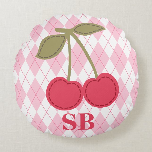 Cojín Redondo Monograma Coquette Cherry Pink Jacquard (Anverso)