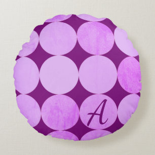 Cojín Redondo Monograma de círculos violetas, magenta púrpura y