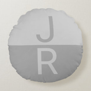 Cojín Redondo Monograma de iniciales modernas gris claro y gris