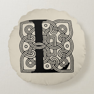 Cojín Redondo Monograma De Knot Celta De Letra L Vintage
